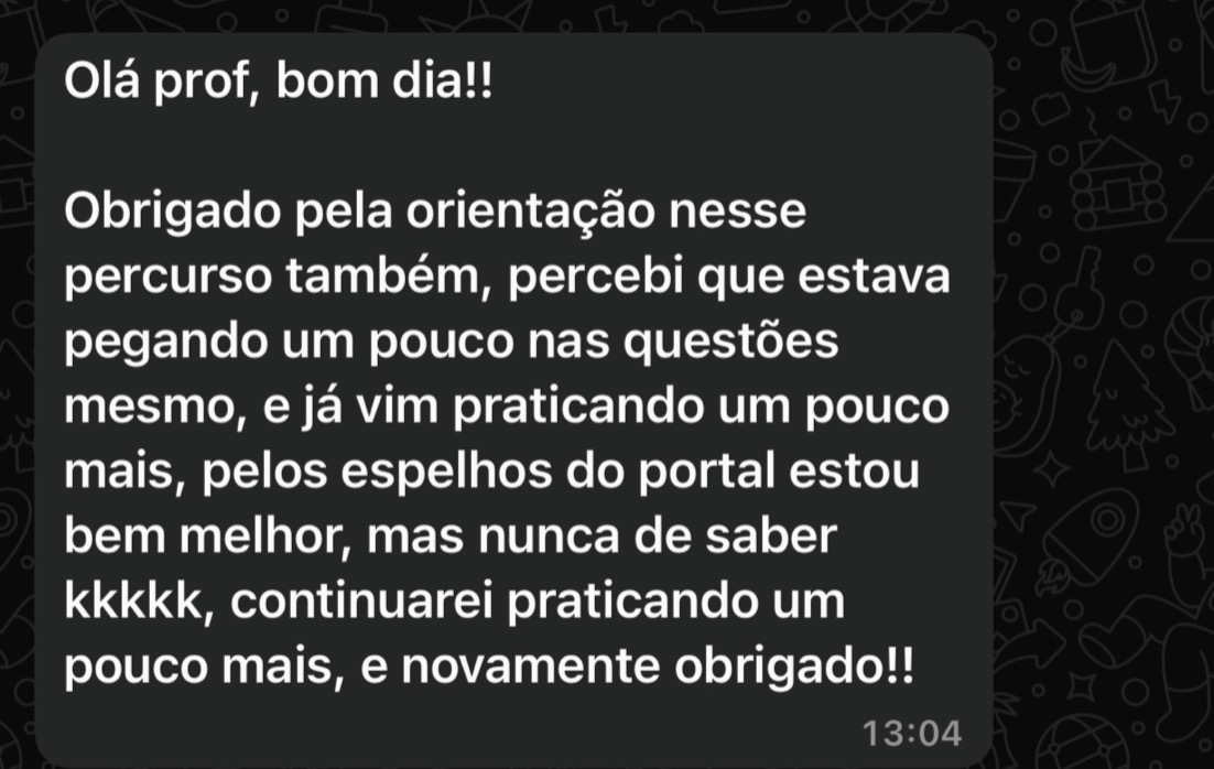 Depoimento de aluno agradecendo a orientação do coach